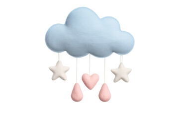 Blue felt cloud baby mobile with stars and heart