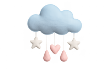 Blue felt cloud baby mobile with stars and heart