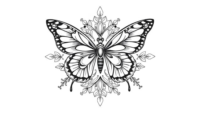 butterfly mandala outline tattoo design