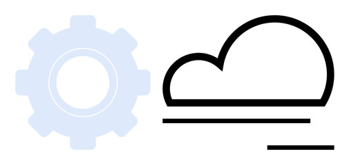 Light gear next to outlined cloud emphasizes technology, cloud-based collaboration, and streamlined systems. Ideal for innovation, automation, networking, software, efficiency, connectivity simple