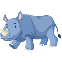 Cartoon Blue Rhinoceros Standing Isolated on White Background with Transparent Background Ideal for Wildlife Illustration and Educational Content