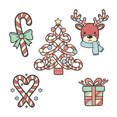 Cute Christmas Characters and Candy Cane Elements
