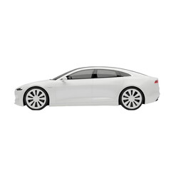 White Sedan Car 3D Model Rendered From Rear Perspective On Transparent Background Clean Studio Shot