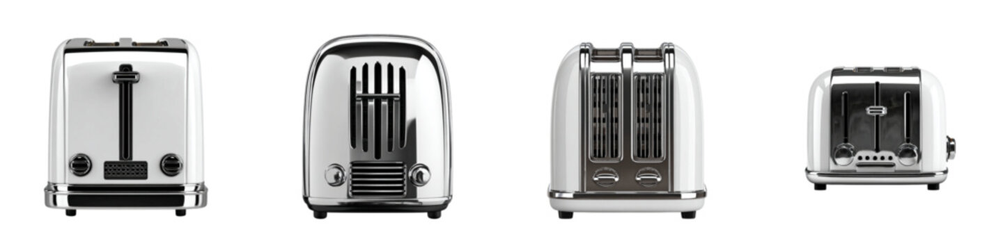 Sleek white toaster appliance for modern kitchen breakfast scenes, cooking with an electric bread toaster, breakfast preparation, food appliance, kitchenware illustration