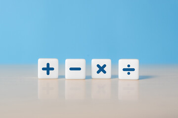 Math symbols on Dice with blue background