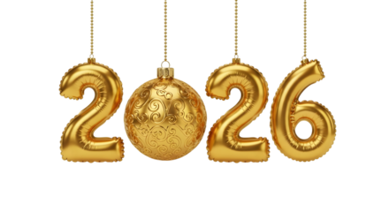Golden 2026 new year balloon, 3d rendering