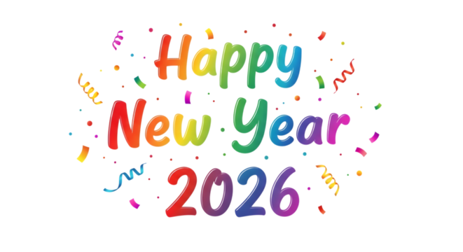 Happy new year 2026 with colorful confetti