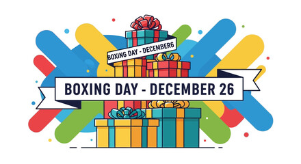 Boxing Day Celebration with Colorful Gifts and Festive Design.