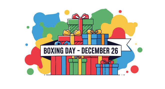 Boxing Day Celebration with Colorful Gift Boxes and Festive Decorations.