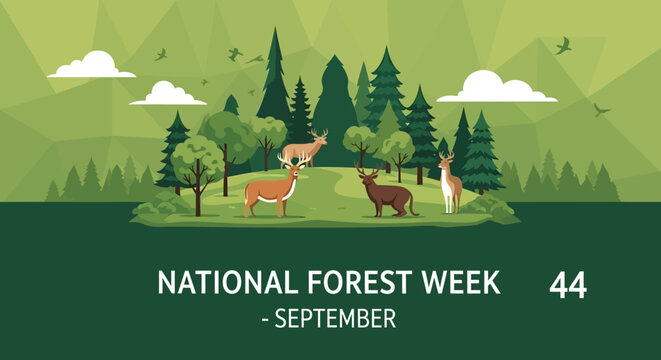 National Forest Week Celebration with Wildlife in a Green Landscape. - Powered by Adobe