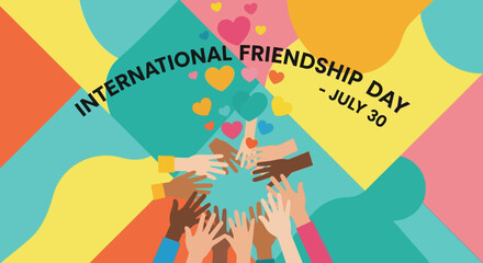 International Friendship Day Celebration with Diverse Hands Together.