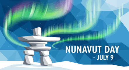 Nunavut Day Celebration: An Artistic Depiction of Northern Lights and Inuit Culture.