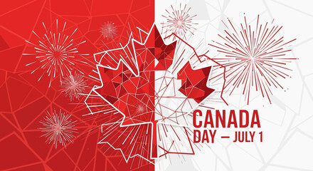 Canada Day Fireworks Celebration Maple Leaf Flag.