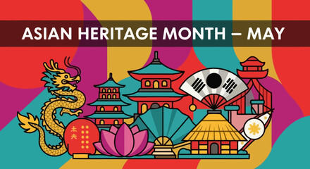 Asian Heritage Month Celebration with Traditional Symbols and Architecture.