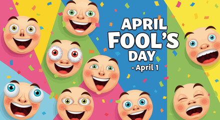 April Fools Day Funny Faces Celebration Colorful Background.