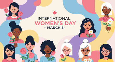 International Womens Day Celebration with Diverse Women Portraits.