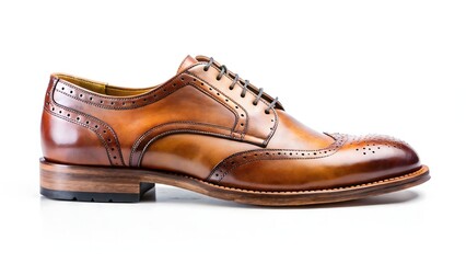 Classic brown leather wingtip brogue shoe