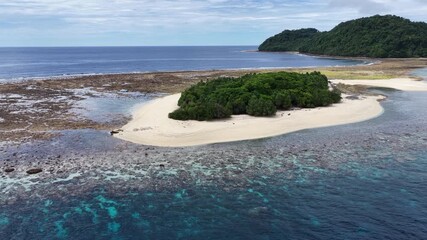 A beautiful coral reef fringes the island of Rhun in the remote Banda Islands of Indonesia. This region is home to spectacular marine biodiversity and is a destination for divers and snorkelers.