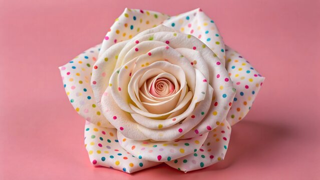 White paper rose with colorful polka dots on a pink background - Powered by Adobe