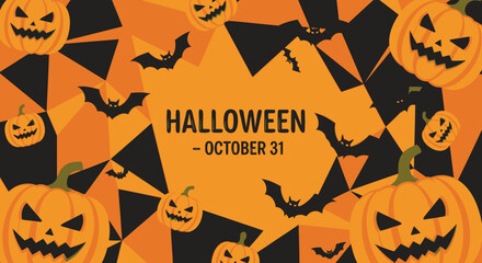 Halloween pumpkins and bats festive background October 31.