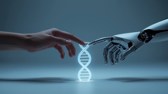 Human  Robot Connect DNA AI  Biotech Future.