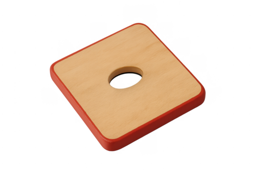 Wooden cornhole game board with red border