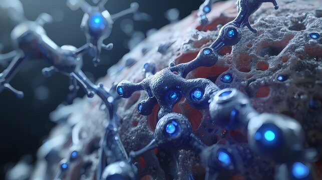 Futuristic AI Neurons Connecting to Biological Cells. - Powered by Adobe