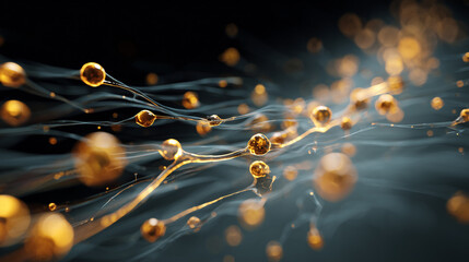 Obraz premium Abstract Golden Dopamine Molecular Visualization - Scientific Neural Network Concept