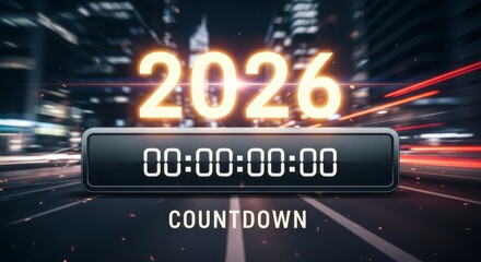 2026 New Year Countdown Timer City Night Lights.