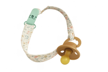 Baby pacifier clip with floral strap and dummy
