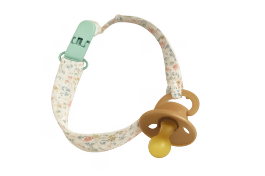Baby pacifier clip with floral strap and dummy
