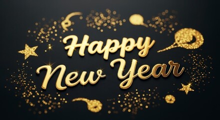 Happy New Year Gold Glitter Confetti Celebration.