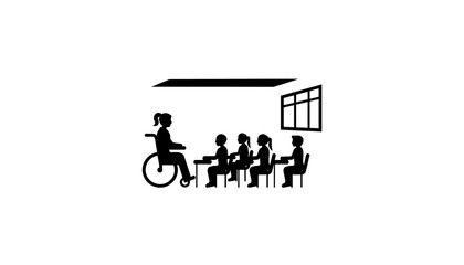 Inclusive Classroom Setting With A Student In A Wheelchair Receiving Instruction With Other Students