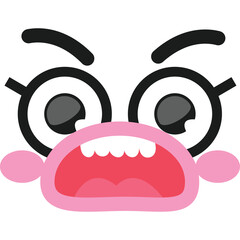 Cartoon Face With Big Eyes Open Mouth and Angry Eyebrows Expressing Frustration on Transparent Background
