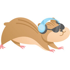 Cartoon Hamster Wearing Blue Headphones and Sunglasses With A Transparent Background