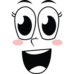 Cartoon Face Illustration With Wide Eyes Open Mouth And Pink Cheeks On A Transparent Background