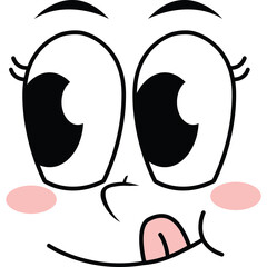 Cartoon Face Expression Tongue Out Cheeks Blushing Pink Blush Eyes Looking Up White Background...
