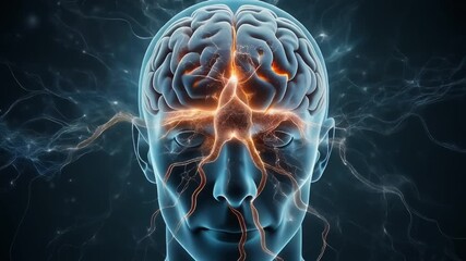 Human brain with electrical impulses and connections, neuroscience and neural network concept - Powered by Adobe