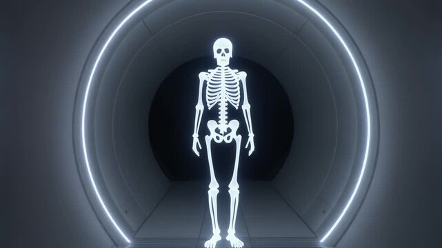 Human Skeleton in a Futuristic Tunnel A Conceptual Image Representing Science and Medicine