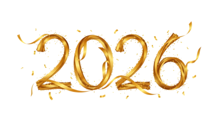 Golden ribbon forming 2026 for new year celebration