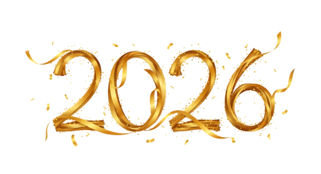 Golden ribbon forming 2026 for new year celebration