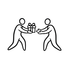 Stick Figures Exchanging Gift Symbolizing Giving and Receiving.