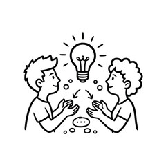 Brainstorming Session Two People Sharing Ideas Under a Lightbulb.