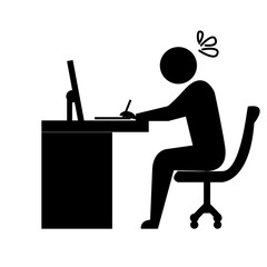 Fototapeta premium Silhouette of a person sitting at a desk, working on a computer, appearing stressed or confused.