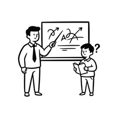 Teacher Explaining Complex Concepts to Confused Student with Blackboard.