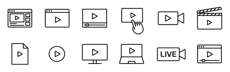 動画・映像の編集可能なラインアイコンセット