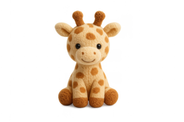 Cute giraffe plush toy smiling on transparent background