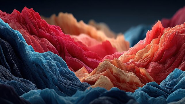 Abstract colorful landscape with ridges and valleys resembling mountains or clouds.