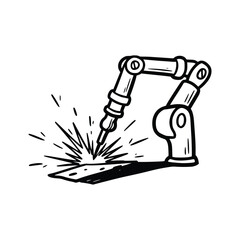 Robotic Arm Welding Metal with Sparks in Black and White.