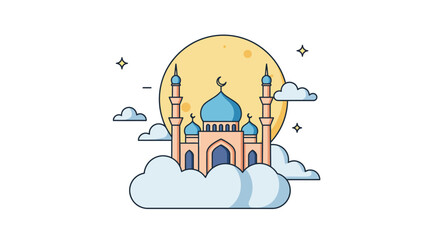 Mosque in the Clouds - A Serene Islamic Illustration.